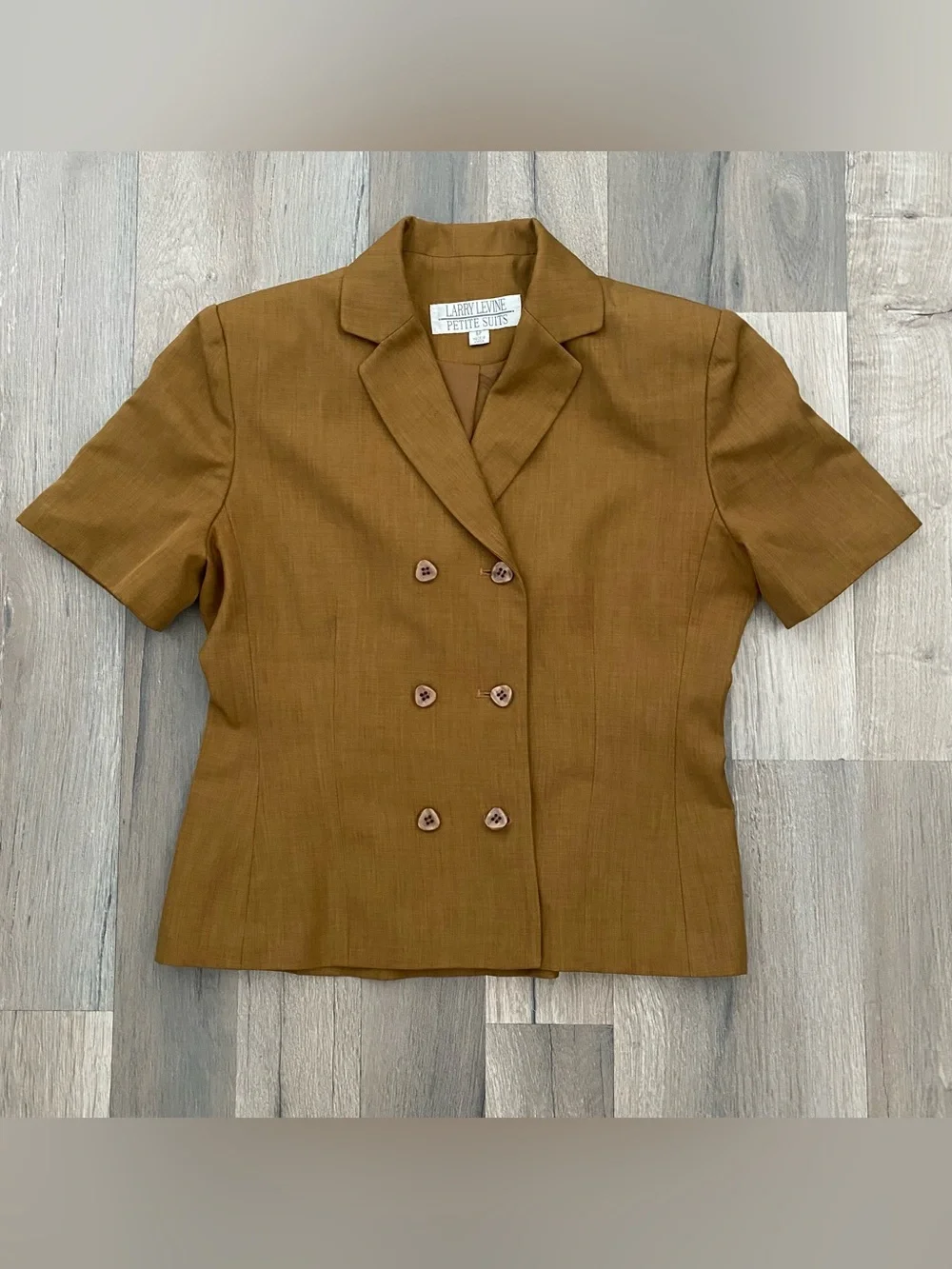 Vintage Larry Levine Tan Short Sleeve Double-Breasted Blazer Size 6 Petite